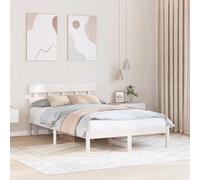 Bed frame solid pine wood white 135x190 cm double slatted headboard modern chic