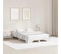 Bed Frame Solid Pine Wood White 135x190cm Double Slatted Modern 31cm Low Profile