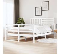 Bed Frame Solid Pine Wood White 160x200 cm Rustic Slatted Headboard Easy Asm Kit [EEK: D]