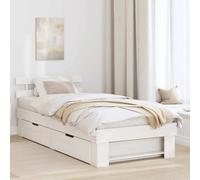 Bed Frame Solid Pine Wood White 90x200cm Modern Storage Drawer Twin Durable 31cm