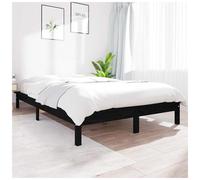 Bed Frame Solid Pinewood 150x200 cm Black King Platform Slatted Base Sturdy Easy