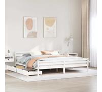 Bed frame Solid pinewood 200x200cm White with Underbed Drawers & Slatted Base UK