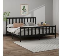 Bed Frame Solid Pinewood Black 180x200cm 6FT Super King with Headboard Rustic UK