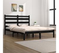 Bed Frame Solid Pinewood Black 200x200 cm Rustic Slatted Headboard Easy Assembly [EEK: A]