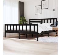 Bed frame Solid pinewood Black 75x190cm Mattress Support 195.5x81x100cm +Headbd