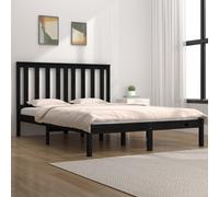 Bed Frame Solid Pinewood Black 75x190cm Small Single Wooden Headboard With Slats [EEK: D]