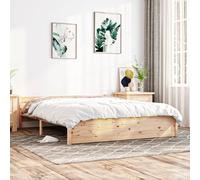 Bed frame Solid Pinewood Brown 140x190 cm Rustic Headboard Slatted Base 2FT6 Bed [EEK: A]