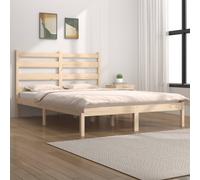 Bed Frame Solid Pinewood Brown 140x190 cm Rustic Pine Slatted Headboard Singles [EEK: A]