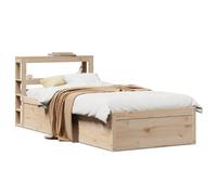 Bed frame Solid Pinewood Brown 160x200cm Small Double Headboard Shelves in