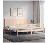 Bed Frame Solid Pinewood Brown 200x200 cm Rustic Headboard Footboard Sturdy 2FT6 [EEK: A]