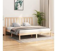 Bed Frame Solid Pinewood Brown 200x200 cm Rustic Slatted Headboard Sturdy 21cm [EEK: A]