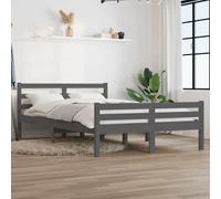 Bed frame Solid Pinewood Grey 140x190 cm Slatted Base Modern Sturdy Headboard
