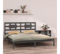 Bed frame Solid Pinewood Grey 200x200 cm Rustic Headboard Single Sturdy Natural [EEK: D]