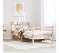 Bed frame solid pinewood natural 100x200 cm with headboard shelves untreated