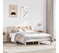 Bed Frame Solid Pinewood Natural 120x190 cm Small Double Unfinished With Shelves