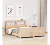 Bed frame Solid pinewood natural 140x190 cm slatted base with shelves untreated