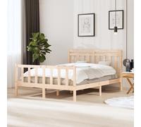 Bed Frame Solid Pinewood Natural 150x200cm King Size Rustic Headboard Slatted Sz [EEK: D]