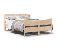Bed Frame Solid Pinewood Natural 160x200 cm with Headboard Shelves Untreated Bed
