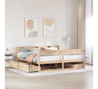 Bed frame Solid pinewood natural 200x200 cm with 4 drawers & shelves slatted raw