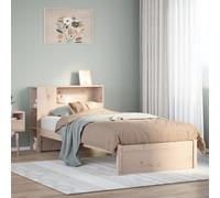 Bed Frame Solid Pinewood Natural 75x190cm Small Single with Bookcase Head Shelf