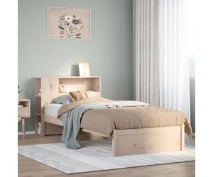 Bed Frame Solid Pinewood Natural 75x190cm Small Single with Bookcase Head Shelf
