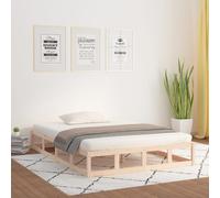 Bed frame Solid Pinewood Natural Finish 200x200 cm Modern Sturdy Low Profile DIY