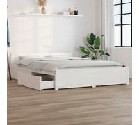 Bed Frame Solid Pinewood White 120x190cm Small Double with 4 Storage Drawers 4ft