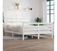 Bed Frame Solid Pinewood White 120x200 cm Slatted Headboard Rustic Small Single+ [EEK: A]