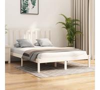 Bed Frame Solid Pinewood White 140x200 cm Rustic Slatted Headboard Sturdy Design [EEK: A]
