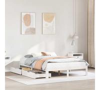 Bed frame Solid pinewood White 140x200 cm Slatted base with 2 drawers underbed.