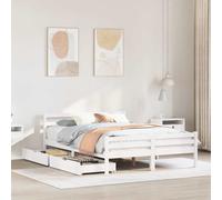 Bed frame Solid Pinewood White 140x200 with 2 Underbed Drawers & Slatted Storage