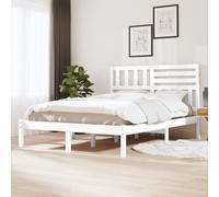 Bed Frame Solid Pinewood White 160x200 cm Rustic Slatted Headboard Easy Assembly [EEK: D]