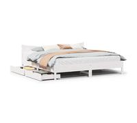 Bed frame solid pinewood white 180x200 cm with slatted base & 2 underbed drawers