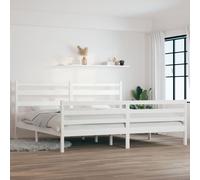 Bed Frame Solid Pinewood White 200x200 cm Rustic Slatted Headboard Easy Assembly [EEK: A]