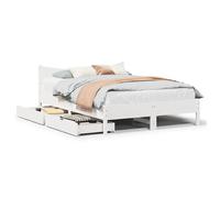 Bed frame Solid Pinewood White 200x200 cm Slatted Base 2 Drawers Underbed Rustic
