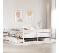 Bed Frame Solid Pinewood White 200x200 cm with Storage Drawers & Shelves King UK
