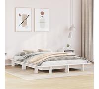 Bed frame Solid pinewood White Double 135x190 cm Slatted Base Modern Minimalist