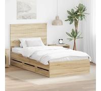 Bed Frame Sonoma Oak 100 x 200 cm Engineered Wood Hidden Drawer Storage Compact