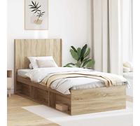 Bed frame Sonoma oak 100x200cm Engineered wood Storage Headboard Single slatted
