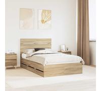Bed Frame Sonoma Oak 120x190cm Engineered Wood Modern Storage Drawer Compact Bed