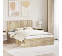 Bed Frame Sonoma Oak 120x190cm Storage Headboard Engineered Wood Slats Modern UK