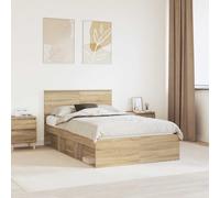 Bed frame Sonoma Oak 120x200 cm Engineered Wood Headboard Slatted Base DurableXL