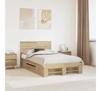 Bed Frame Sonoma Oak 135 x 190 cm Engineered Wood Modern Headboard Easy Care Bed