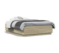 Bed Frame Sonoma Oak 135x190 cm Engineered Wood Double Slatted Base Modern Slim [EEK: A]