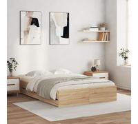Bed Frame Sonoma Oak 135x190cm Double Engineered Wood Platform Storage 6 Drawers