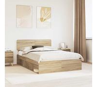 Bed Frame Sonoma Oak 140x190cm Solid Pine Headboard Slatted Modern Design Double