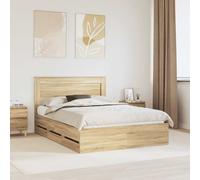 Bed Frame Sonoma Oak 140x200cm Engineered Wood Modern Hidden Storage Drawer Unit