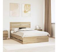 Bed Frame Sonoma Oak 140x200cm Engineered Wood Modern Storage Drawer Hidden Slim