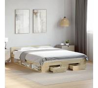 Bed frame Sonoma oak 140x200cm Engineered wood slatted storage drawers 2 drawers