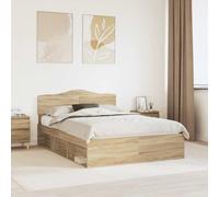 Bed Frame Sonoma Oak 160x200 cm Engineered Wood Solid Pine Modern Minimal Design